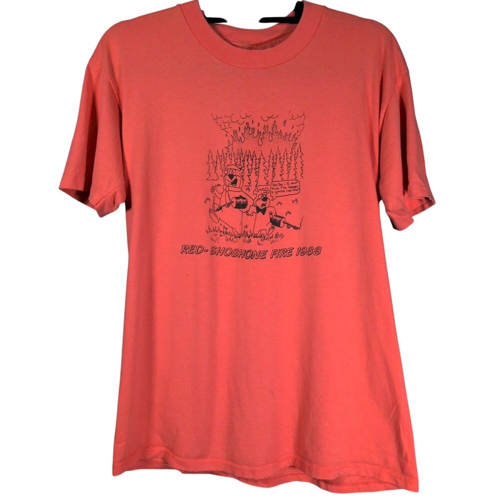Vtg Yellowstone Single Stitch T-Shirt Yogi Bear Red-Shoshone Wildfire 1988 Large